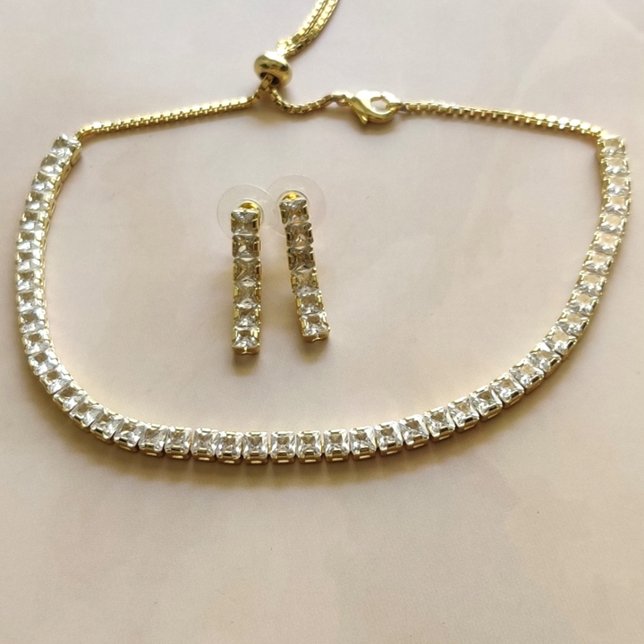 CZ - Classic AD Gold Plated Choker Set - Sparkleeng Jewels