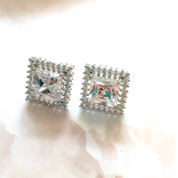 CZ - Solitaire/ Style Square - AD Earrings - Sparkleeng Jewels