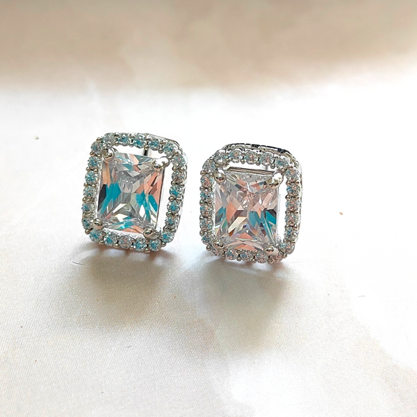 CZ - Solitaire Studs - Style Rectangle - AD Earrings - Sparkleeng Jewels