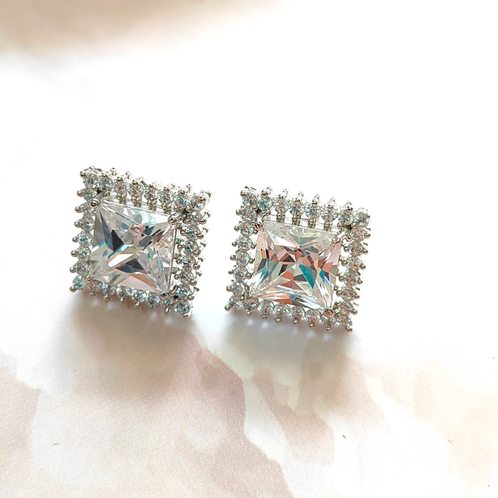 CZ - Solitaire/ Style Square - AD Earrings - Sparkleeng Jewels