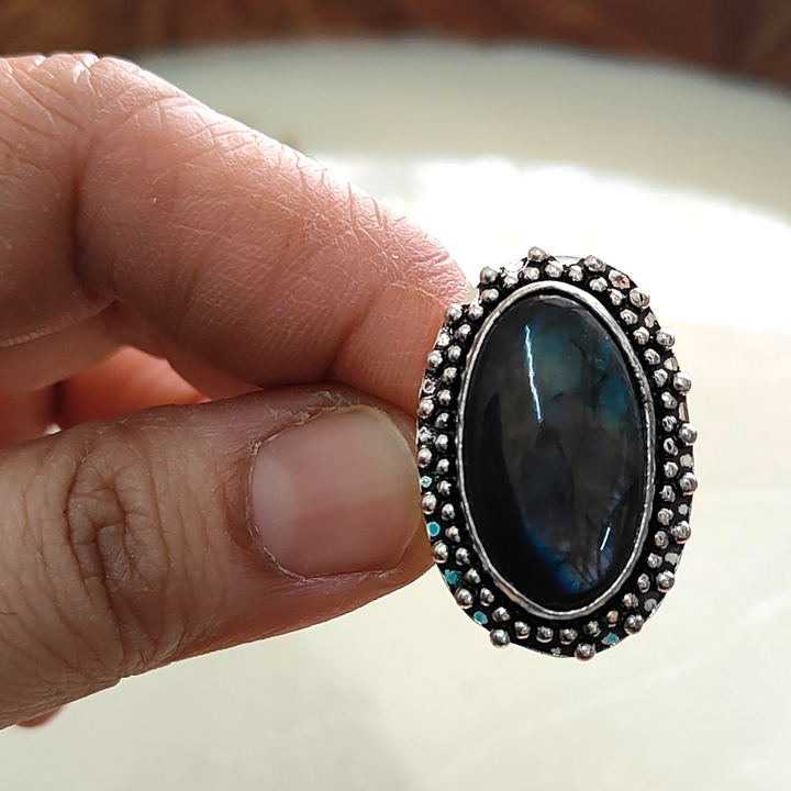 Real and Natural Labrodolite Semi-Precious stone adjustable ring - Sparkleeng Jewels