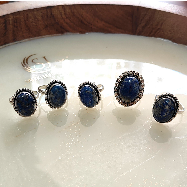 Real and Natural Lapiz Lazuli Semi-Precious stone Adjustable Ring - Sparkleeng Jewels