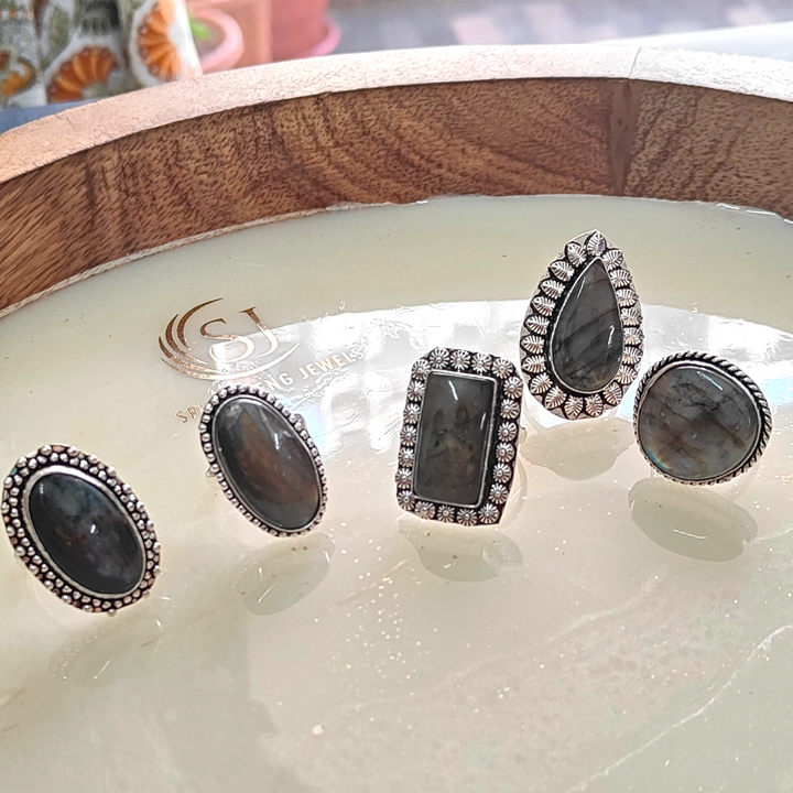 Real and Natural Labrodolite Semi-Precious stone adjustable ring - Sparkleeng Jewels