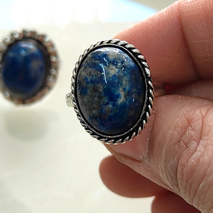 Real and Natural Lapiz Lazuli Semi-Precious stone Adjustable Ring - Sparkleeng Jewels