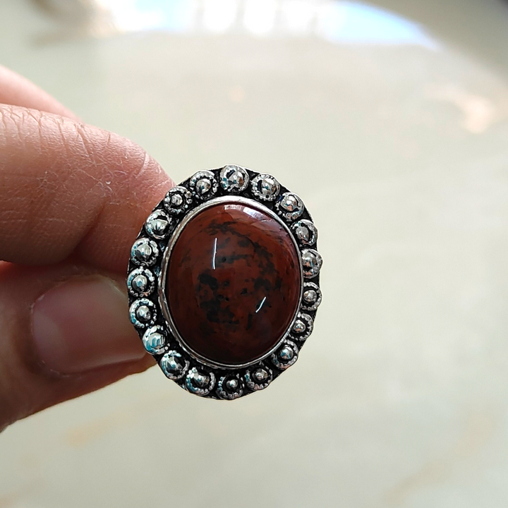 Real and Natural Red Jasper Semi-Precious stone adjustable ring - Sparkleeng Jewels