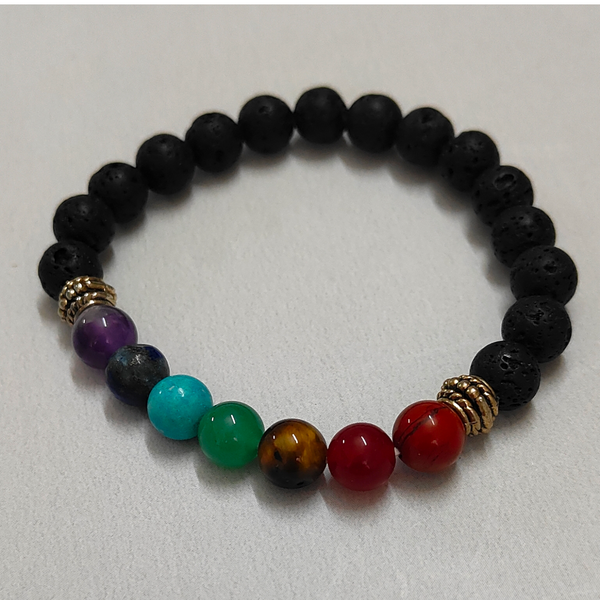 Natural 7 Chakras Crystals Semi-Precious stone Bracelet with Lava stone
