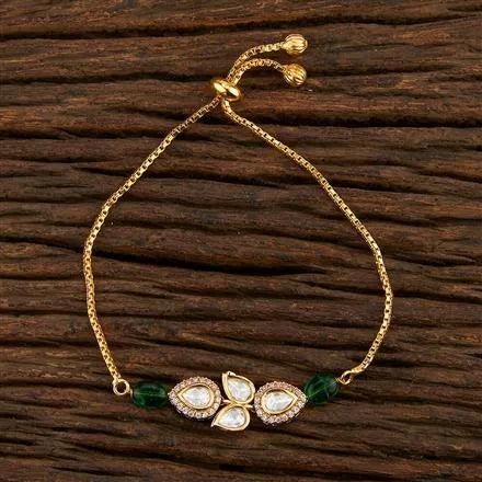 Gold Plated Green Kundan Bracelet - Sparkleeng  Jewels