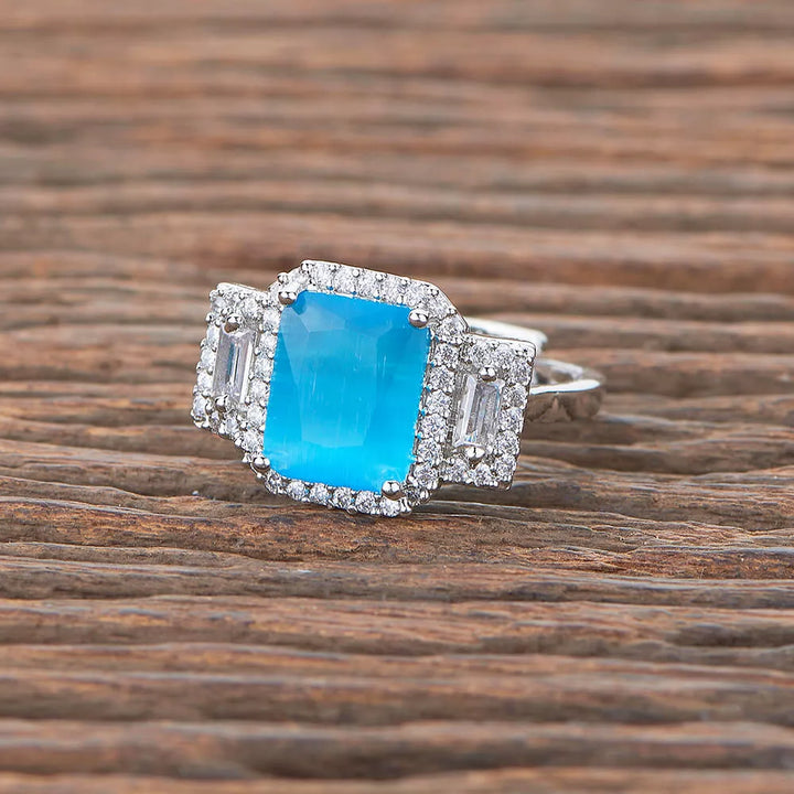 CZ - Adjustable Ring with Rhodium Plating - Sparkleeng  Jewels