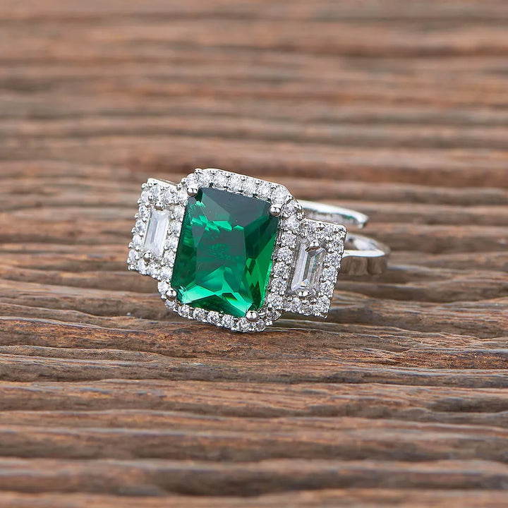 CZ - Adjustable Ring with Rhodium Plating - Sparkleeng  Jewels
