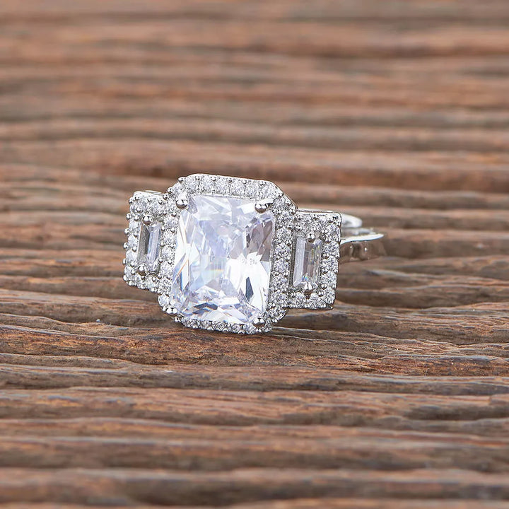 CZ - Adjustable Ring with Rhodium Plating - Sparkleeng  Jewels