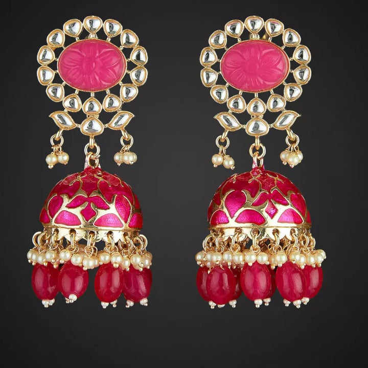 Meenakari Jhumka wirh Monalisa Stone - Sparkleeng  Jewels