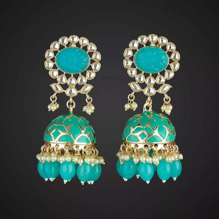 Meenakari Jhumka wirh Monalisa Stone - Sparkleeng  Jewels