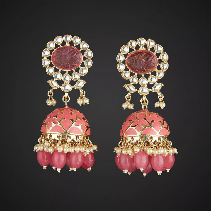 Meenakari Jhumka wirh Monalisa Stone - Sparkleeng  Jewels