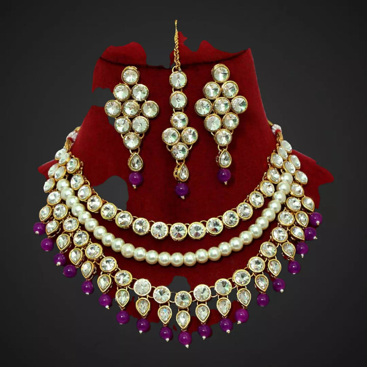 Moti Kundan Purple Rani Haar - Sparkleeng  Jewels