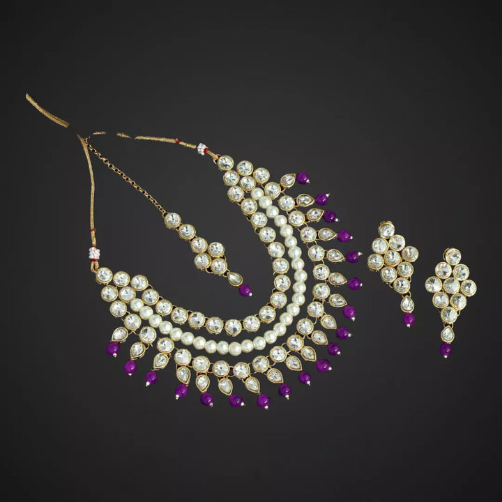 Moti Kundan Purple Rani Haar - Sparkleeng  Jewels