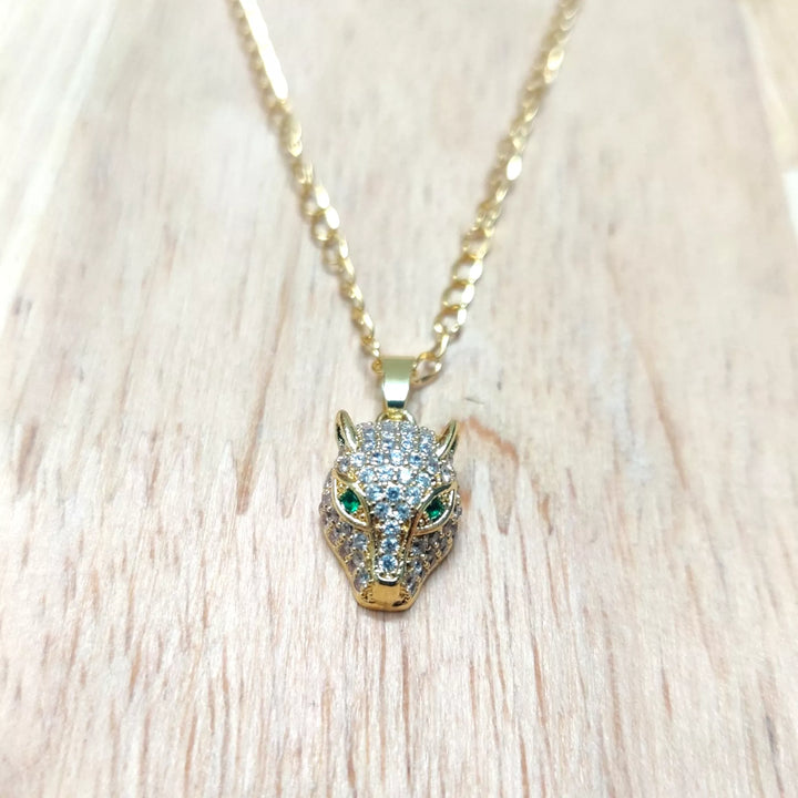 AD Tiger Pendant in 18K Gold Plated Chain - Sparkleeng  Jewels