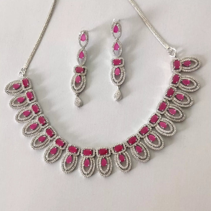 CZ - Pankhudi Necklace and Long Earrings Set - Sparkleeng Jewels