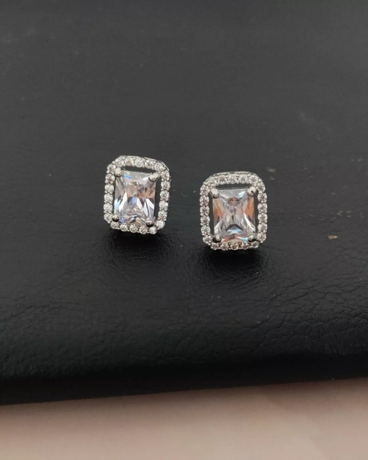 CZ - Solitaire Studs - Style Rectangle - AD Earrings - Sparkleeng Jewels