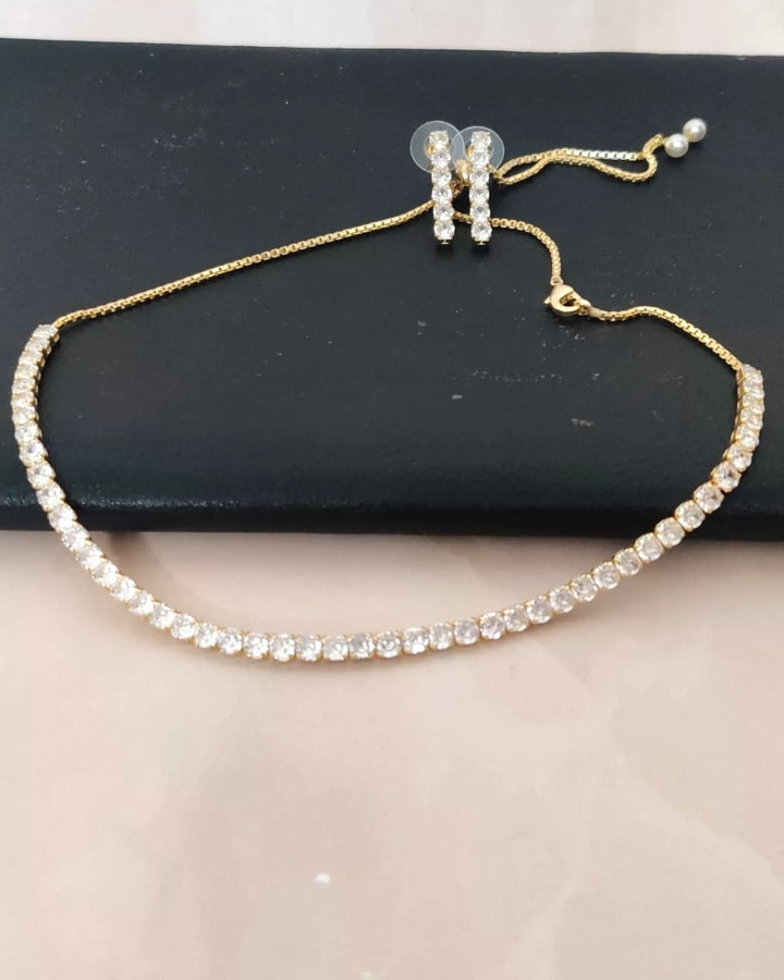 CZ - Classic AD Gold Plated Choker Set - Sparkleeng Jewels