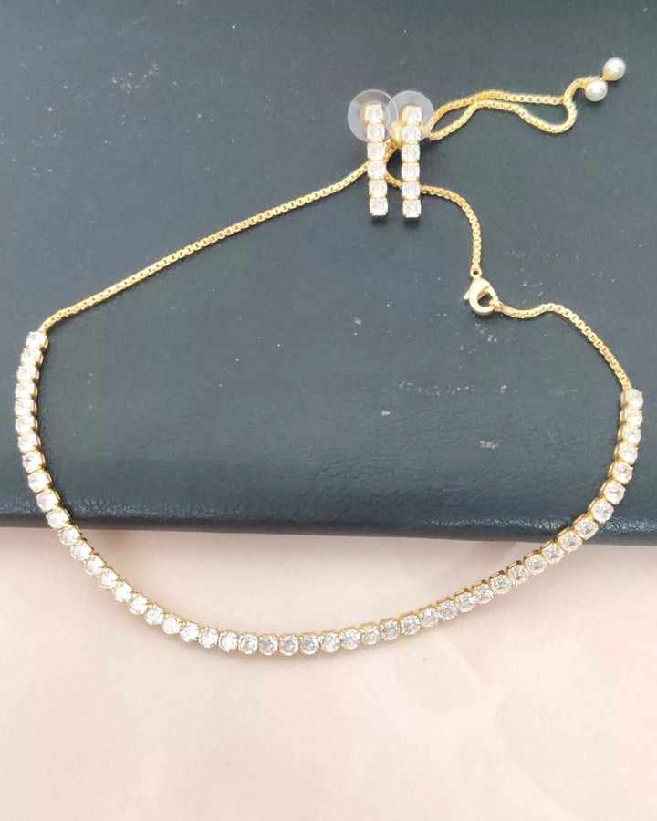 CZ - Classic AD Gold Plated Choker Set - Sparkleeng Jewels