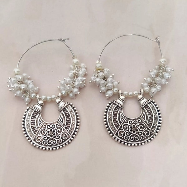 Pearl Bali with Oxidised Plating - Western Earrings - Sparkleeng Jewels