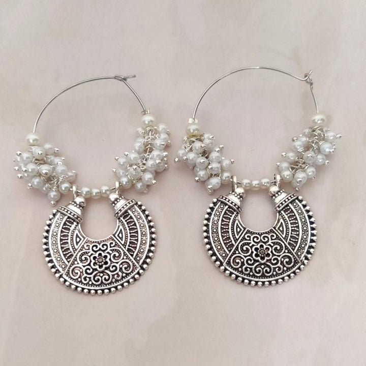 Pearl Bali with Oxidised Plating - Western Earrings - Sparkleeng Jewels