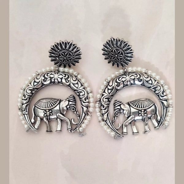 Pearl Earrings with Oxidised Plating - Ethnic Earrings - Sparkleeng Jewels