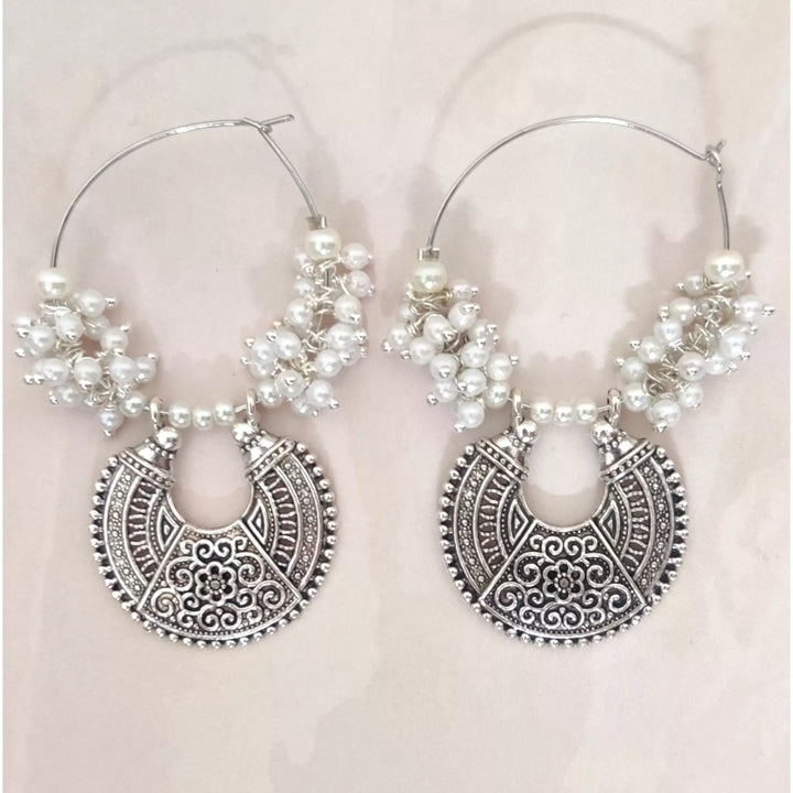 Pearl Bali with Oxidised Plating - Western Earrings - Sparkleeng Jewels
