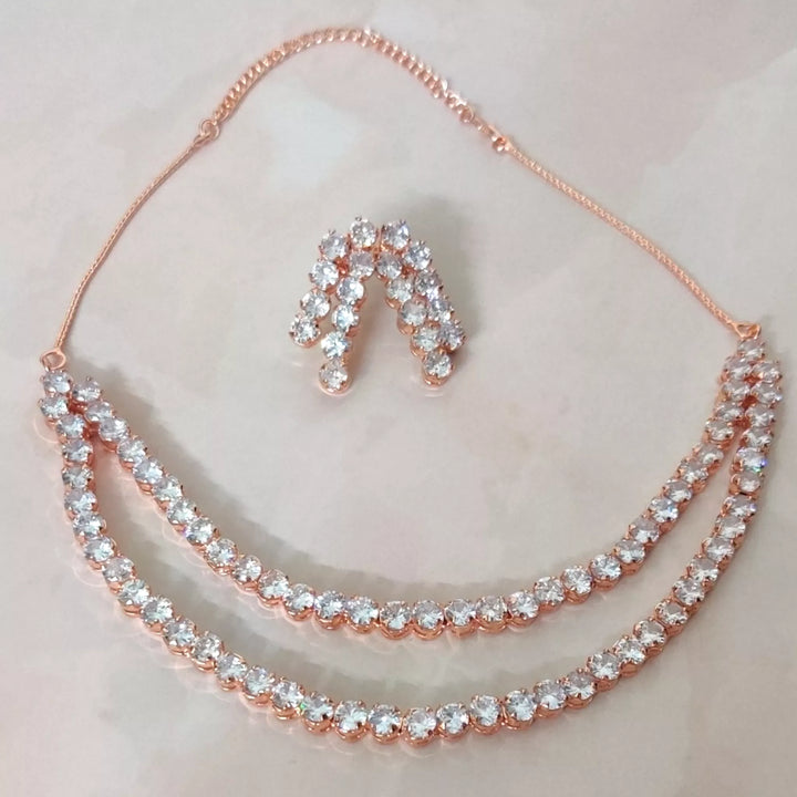 CZ - Double Layered Classic Rose Gold Diamonds Necklace - Sparkleeng Jewels