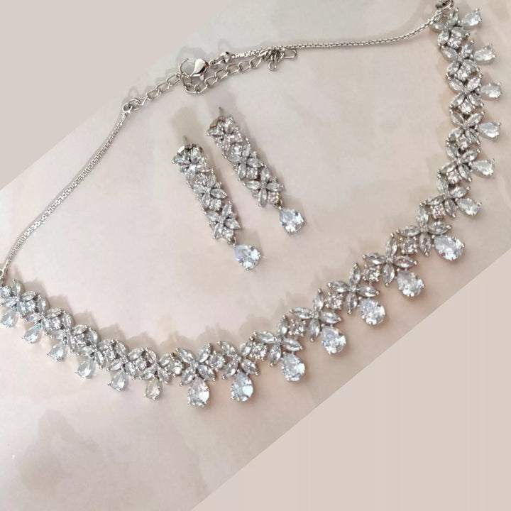 CZ - Flowers and Petals Necklace Set - Sparkleeng Jewels