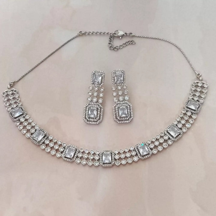 CZ - Rhodium Triple Layered Necklace Set - Sparkleeng Jewels