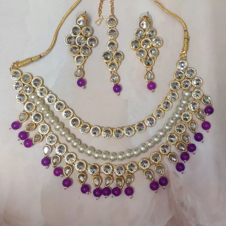 Moti Kundan Purple Rani Haar - Sparkleeng Jewels