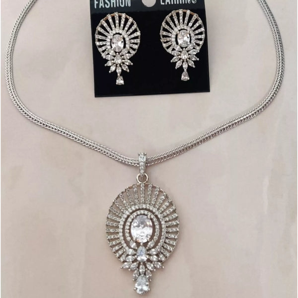 CZ - MorPankh Diamonds Pendant and Chain with Earrings - Sparkleeng Jewels
